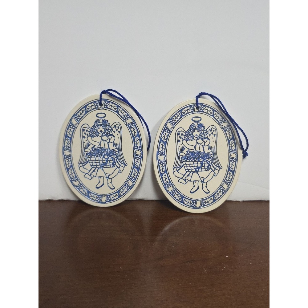 Ceramic Delft Blue Angel‎ Ornament Oval Set Of 2